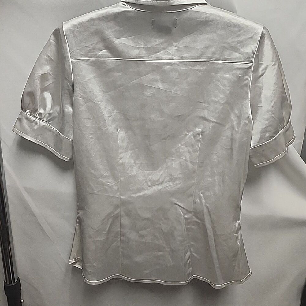 Y2K Xoxo Collection Satin Button Up Women Blouse Short Balloon Sleeve Sz M - Picture 5 of 11